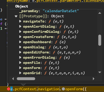 Navigation object properties exposed while monitoring an onclick handler in browser dev tools