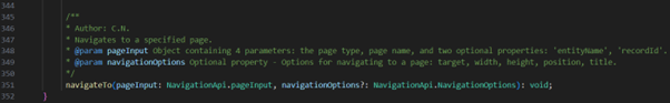 navigateTo function added to the Navigation interface in the component framework typings