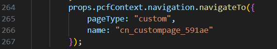 Code example showing custom page navigateTo implementation inside the component